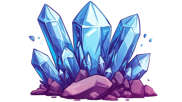 Photo blue and purple crystals of various shapes and sizes are scattered across a pile of rocks