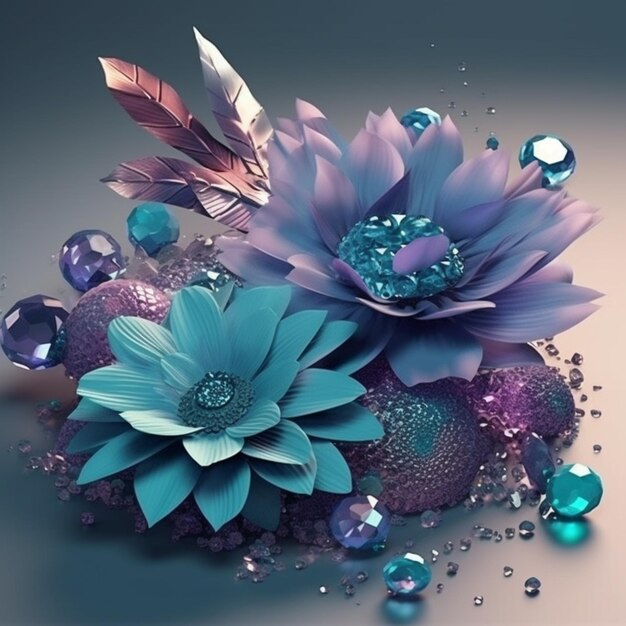 A blue and purple flower with a bunch of beads on it