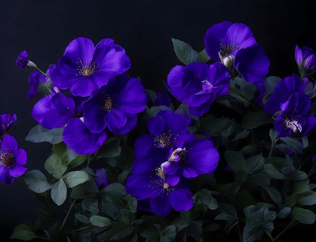 blue purple flowers dark background