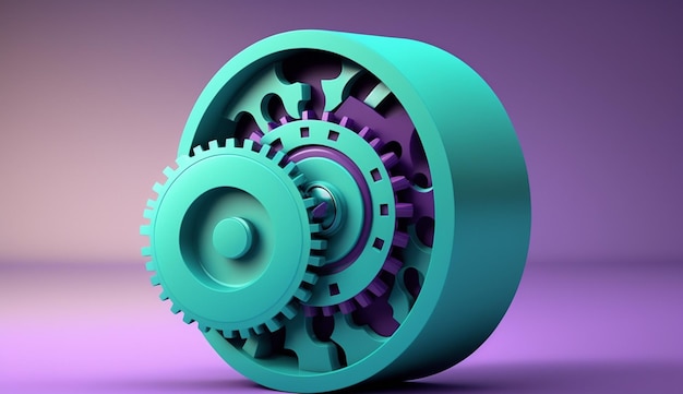 A blue and purple gear with a large cogwheel on the bottom.