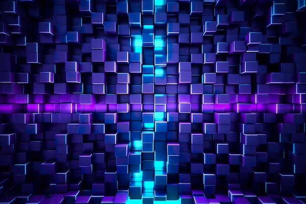 blue and purple lighted panels on a wall generative AI