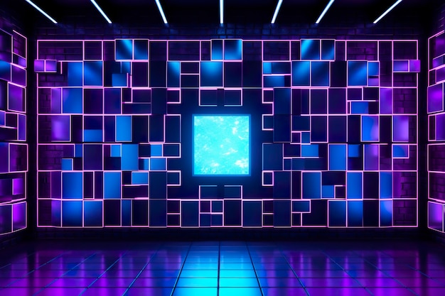 blue and purple lighted panels on a wall generative AI