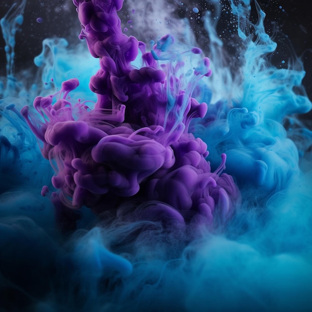 A blue and purple liquid is in the air.