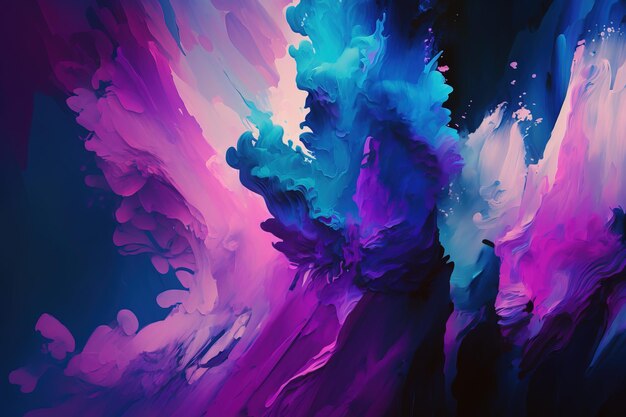 Foto pittura liquida viola blu e magenta sfondo astratto ai pittura generativa a miscela di colori