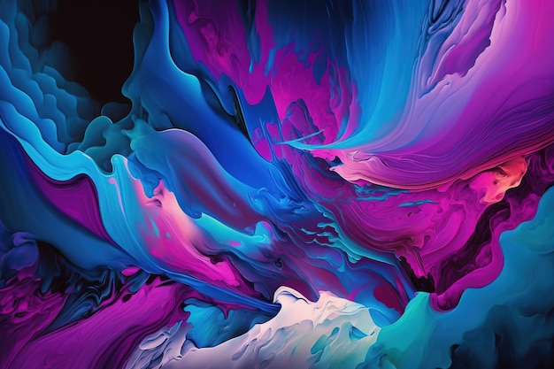 Foto pittura liquida viola blu e magenta sfondo astratto ai pittura generativa a miscela di colori