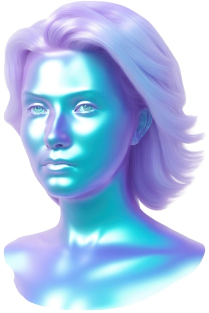 A blue and purple model with a blue face and purple hair.