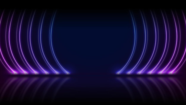 Blue purple neon laser curved lines technology design