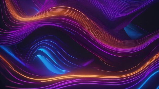 Blue purple neon wavy light futuristic technology line abstract banner background generative ai