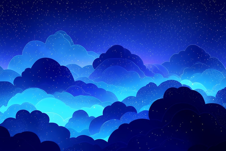 Photo 青と紫の夜空 雲と星