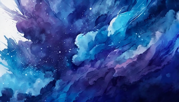 A blue and purple painting of a galaxy background