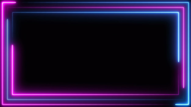 Photo blue purple pink neon frame light line running loop square black overlay place it over your footage in add or screen mode or use as background