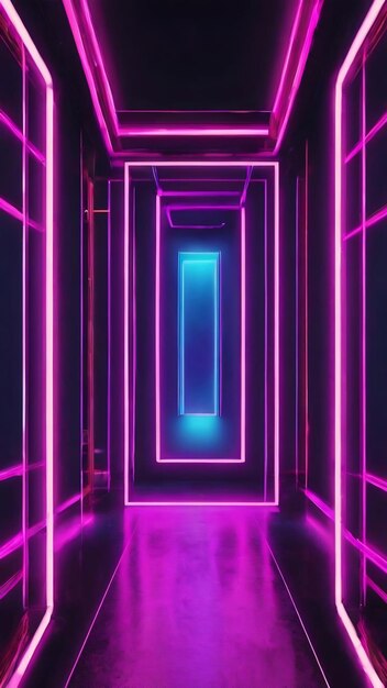 Blue purple pink neon frame light line running loop square black overlay