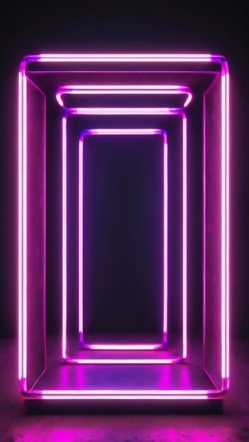 Blue purple pink neon frame light line running loop square black overlay