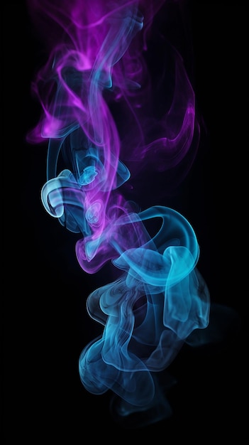 A blue and purple smoke against a black background