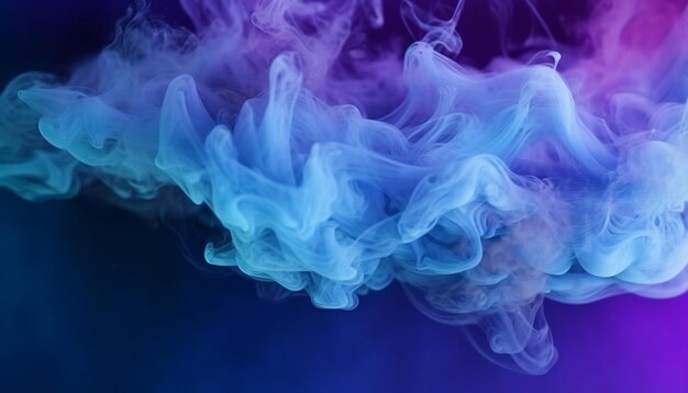 A blue and purple smoke is floating in a dark blue background.