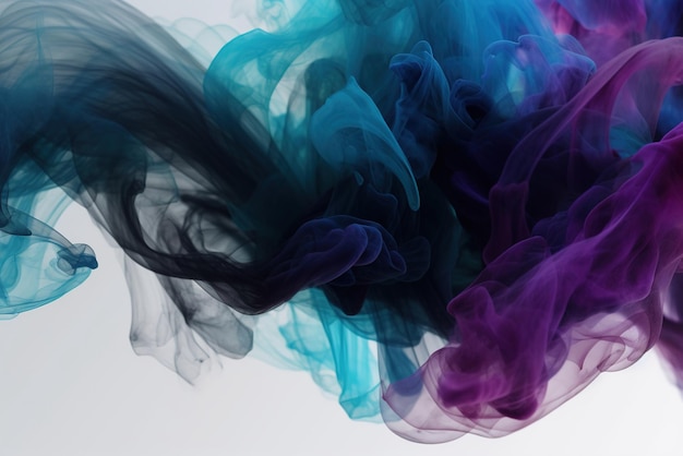 Photo a blue and purple smoke is floating in a white background.