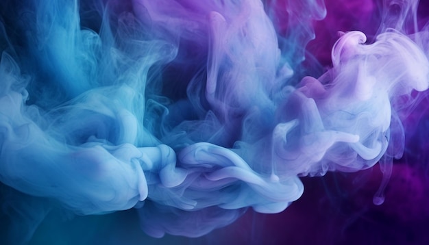 A blue and purple smoke is shown against a black background.