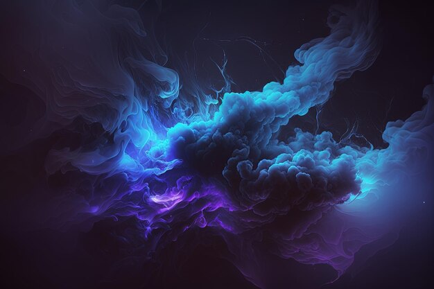 A blue and purple smoke swirls in the dark generative AI