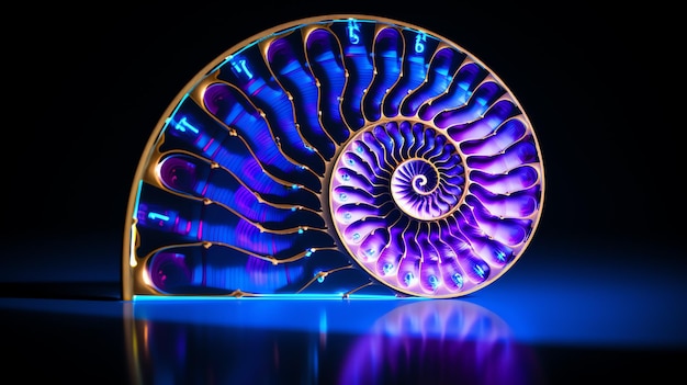 Foto un guscio a spirale blu e viola