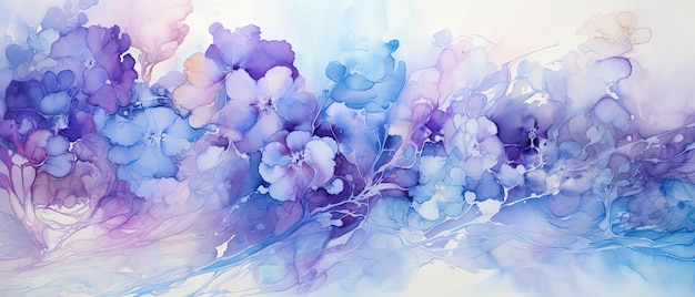 Blue and purple watercolor painting on a white background in the style of intentionally canvas