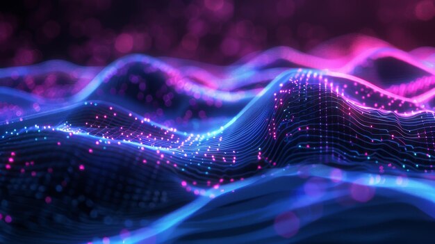 Blue purple wave line light gradient dark background Abstract technology big data digital background 3D rendering