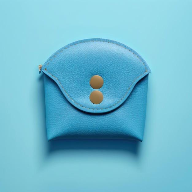 파란색 플랫 배경의 파란색 지갑 가방, 단순하고 깨끗하고 미니멀한