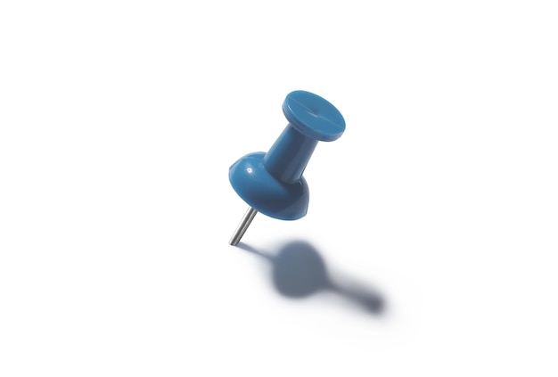 Blue push pin on a white background