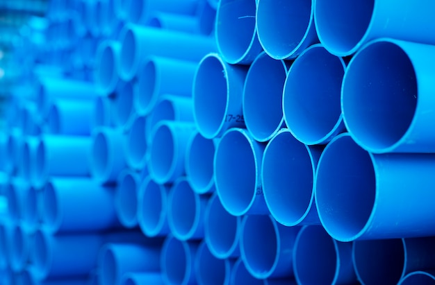 Photo blue pvc pipes stacked