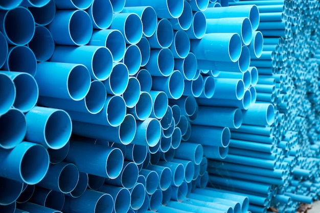 Blue PVC pipes stacked