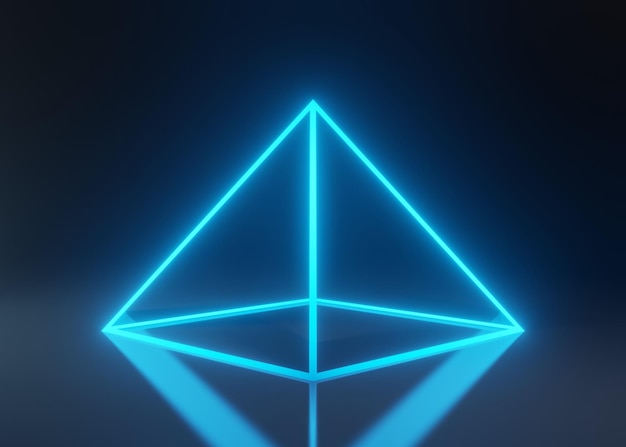 Blue Pyramid consisting of luminous lines on a black background 3D render Illustration