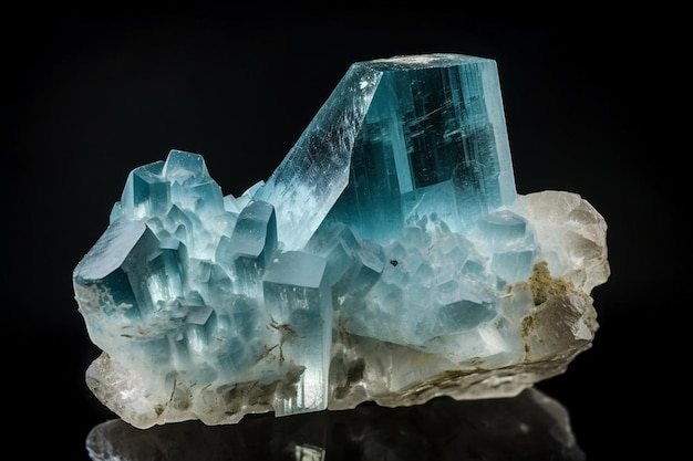 A blue quartz is displayed on a black background.