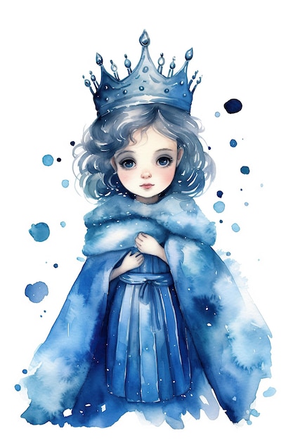 Blue queen watercolor clipart cute isolated on white backgroung with Generative AI