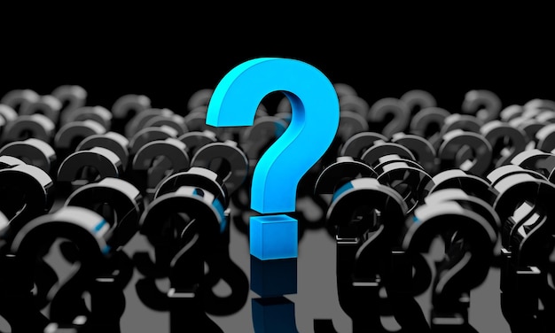 blue question mark isolated over black background in dark space,concept of doubts and questions.