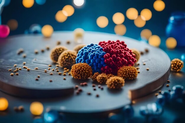 A blue raspberry and raspberry cake with a red and blue berry on the top.