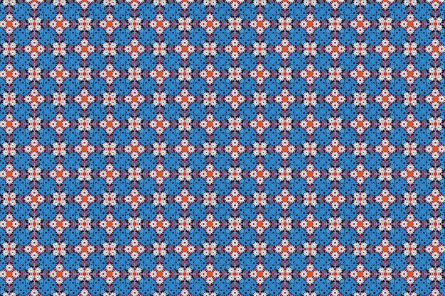 Blue and red abstract pattern with a flower