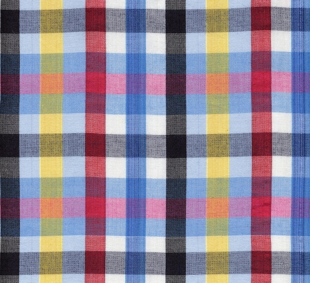 Blue, red, black and yellow square fabric pattern background
