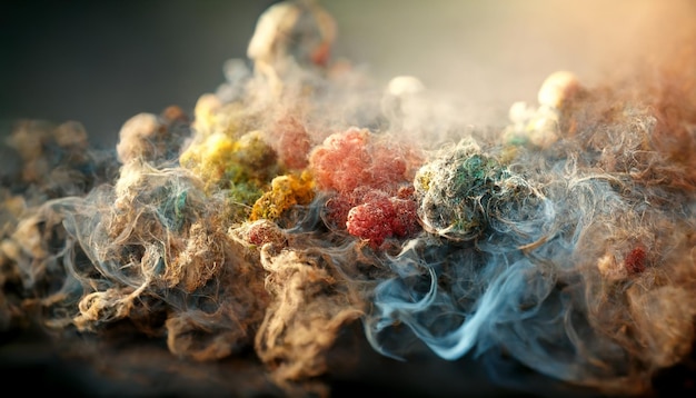 Blue and red cloud splashes of magic dust with smoke on a white background