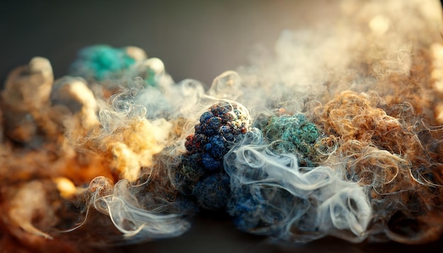 Blue and red cloud splashes of magic dust with smoke on a white background