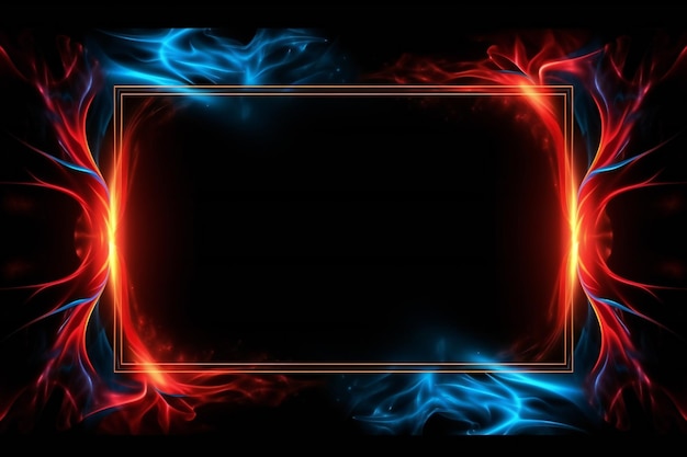 Blue and red fire border and empty space in the middle on black background