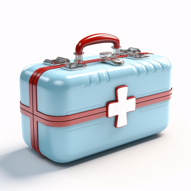 a blue and red first aid kit