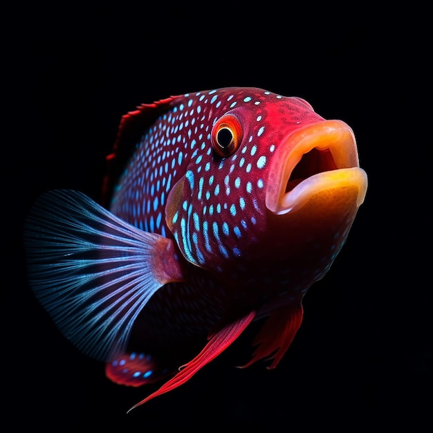 A blue and red fish with a blue and red pattern