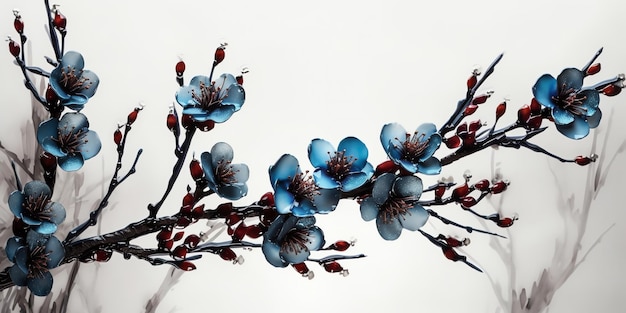 Blue and red flowers on white background