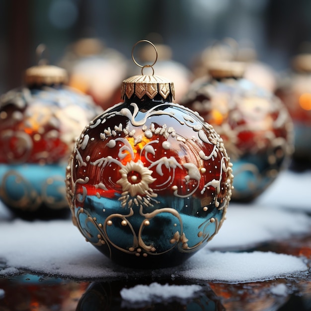 Blue red and gold christmas ornaments generated by ai