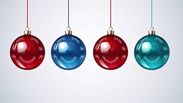 Blue and red illustration of Christmas ball ornaments hanging against an isolated background Generative AI