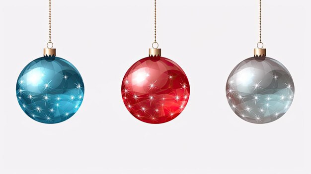 Photo blue and red illustration of christmas ball ornaments hanging against an isolated background generative ai