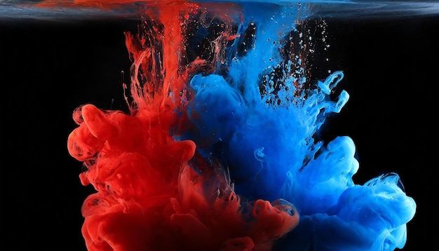 青と赤のインクが赤と青の染料と混じり合っている