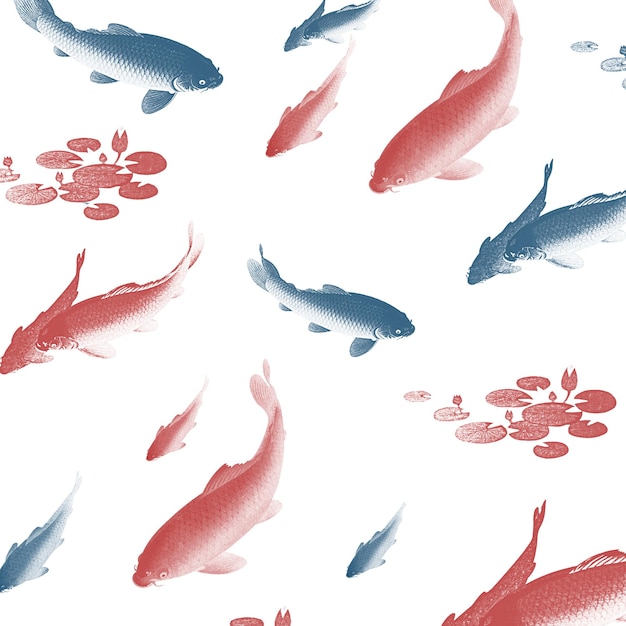 blue and red koi fish patterned background illustration