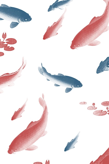 blue and red koi fish patterned background illustration