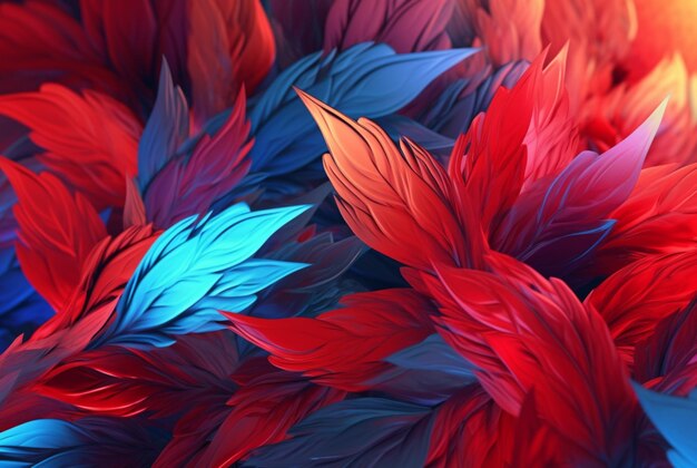 Blue red leaves abstract background generative ai