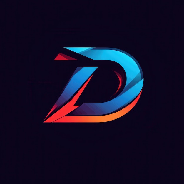 a blue and red letter d is lit up on a black background